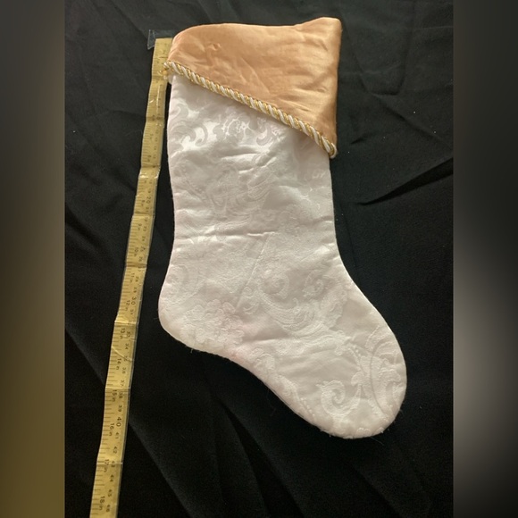 White and Gold Christmas Stocking, Preloved, 16in long - Picture 1 of 5